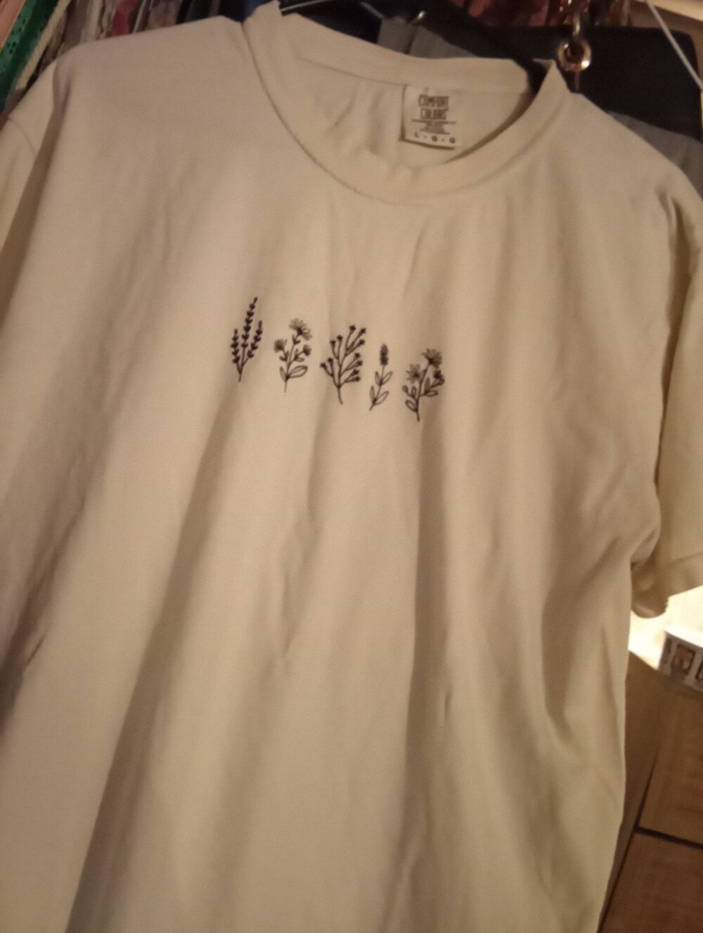 Comfort Colors Cream Short Sleeve Tee with Black Floral Line Art
